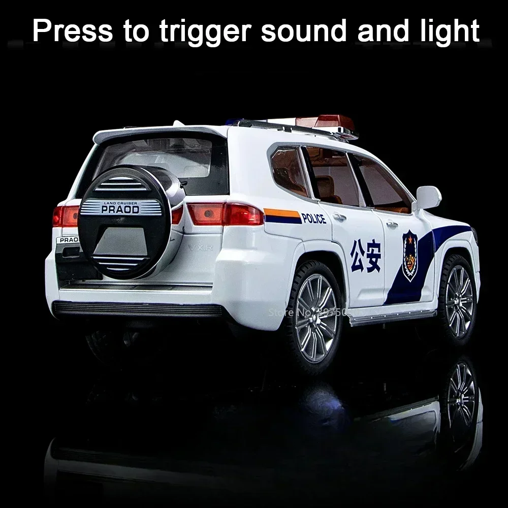 1:24 prado carro de polícia suv liga diecasts modelo brinquedo simulação carro com som e luz puxar para trás brinquedo para presentes coleção