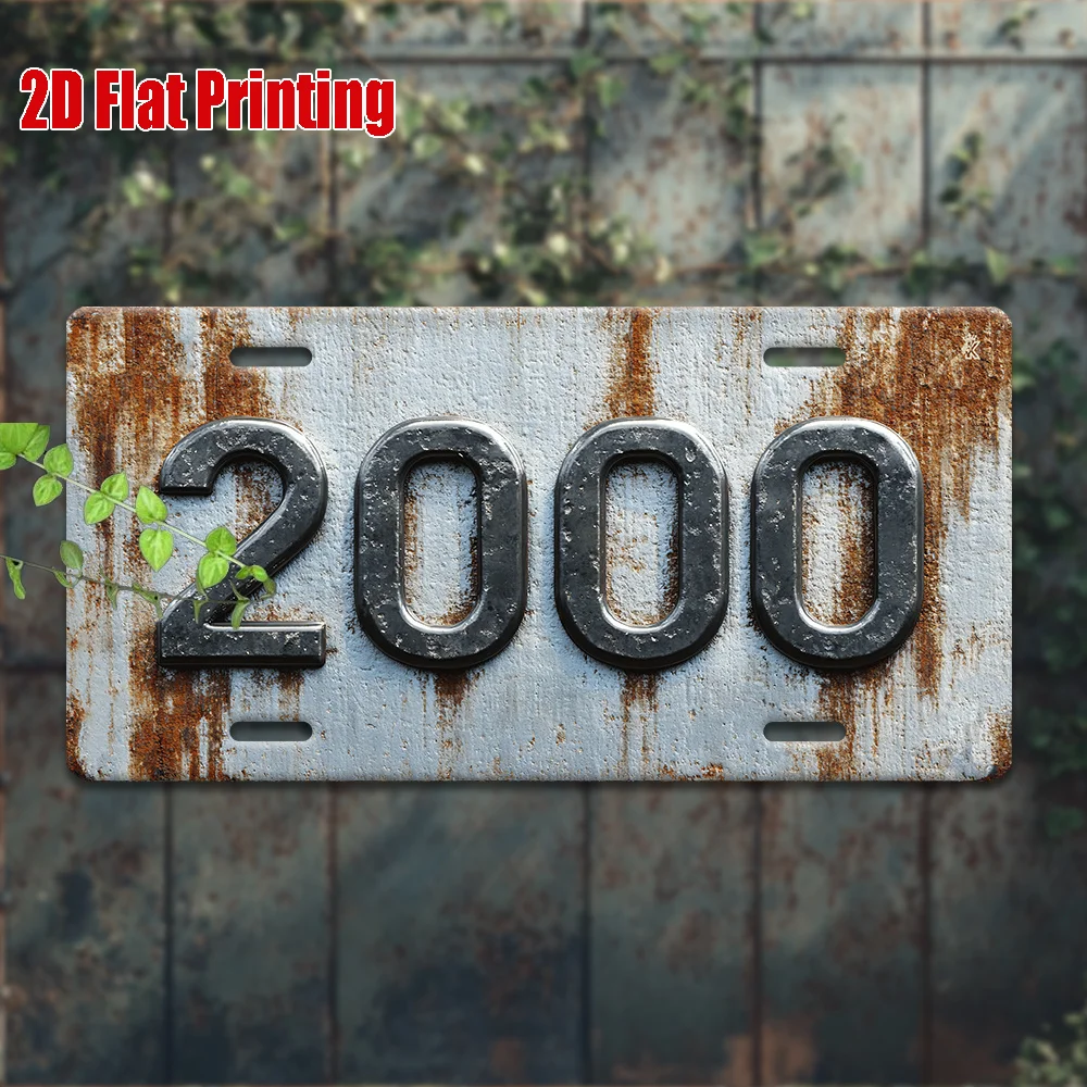 2D Flat, 1pc Vintage 2000 Number 2000 Aluminum Metal Sign with Millennium Plate - Retro Wall-Mounted Outdoor/ Decoration Suitabl