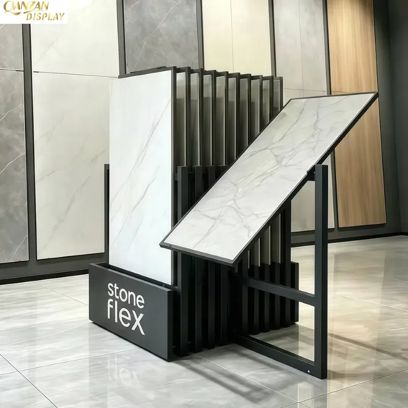 Rotating Double Sided Metal Tile Display Stand For 60x120 Ceramic Marble Samples Custom Pull Out Bracket Showroom Rack Custom