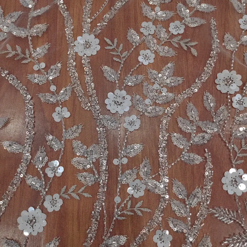 New Silver Wave Sequin Lace Fabric Perfect for DIY Wedding Dresses and Garment Decorations as Fashionable Clothing Accessories
