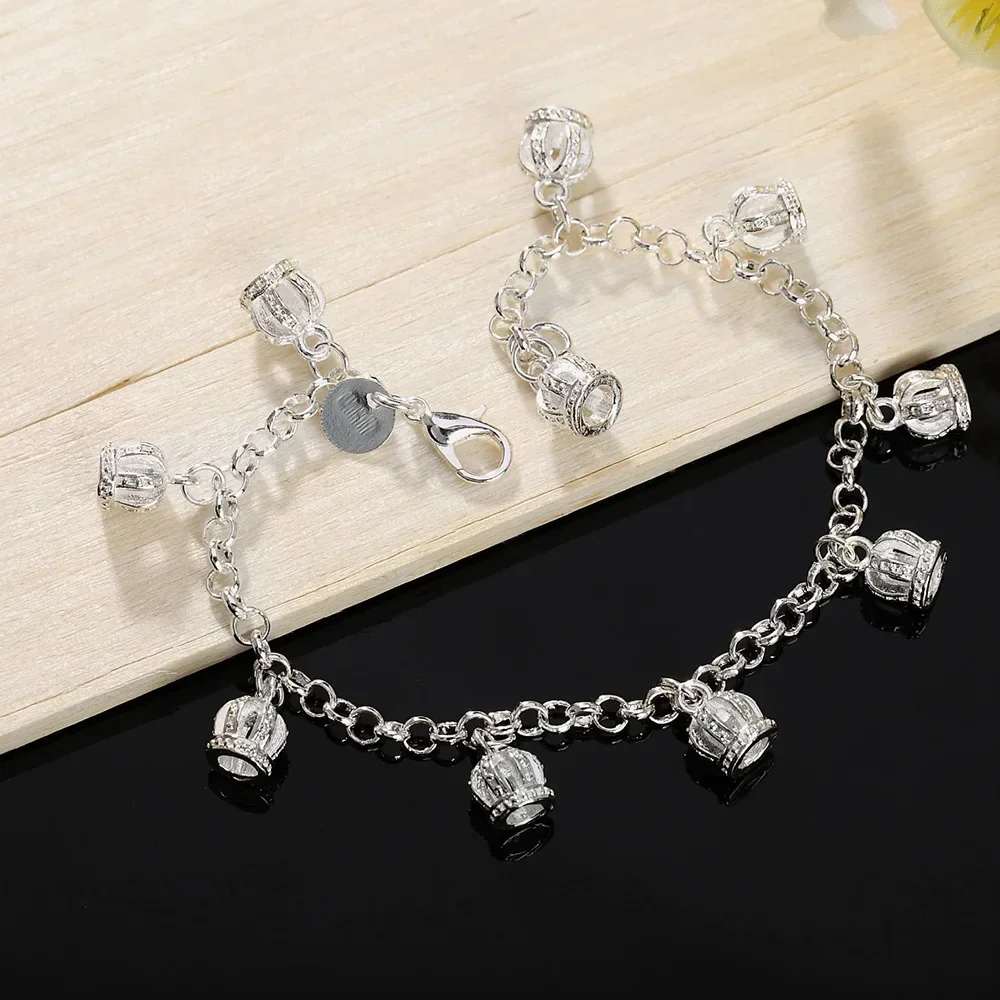 Hot elegant crown chain charms 925 Sterling silver Bracelet for woman fine fashion jewelry Wedding party Popular Christmas gifts