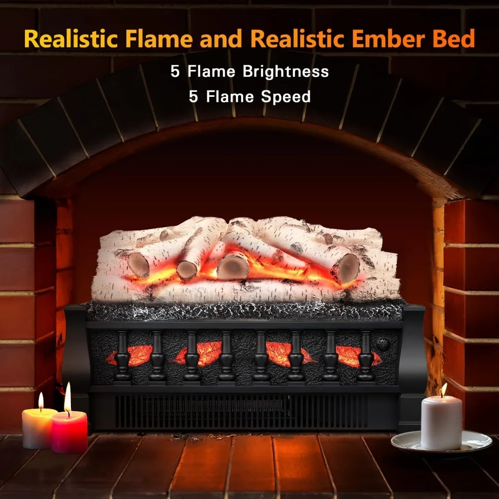 Cama ajustável do brilho da chama, cama realística do ember, proteção do superaquecimento para a decoração home e do escritório, 1500w logs cinzentos esbranquiçados