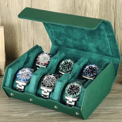 CONTACTS FAMILY 6 Slot Watches Box Storage Genuine Leather Watches Travel Holder Box Watch Protector Shockproof Display Case