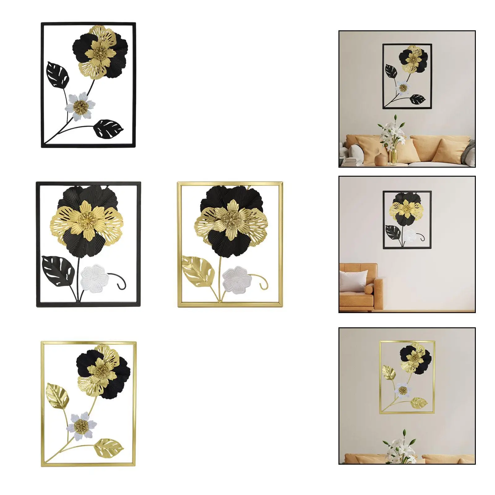 Black Flower Wall Art Bedroom Hotel Minimalist Line Ornaments Garden Party Dining Wedding Outdoor Golden Floral Wall Art