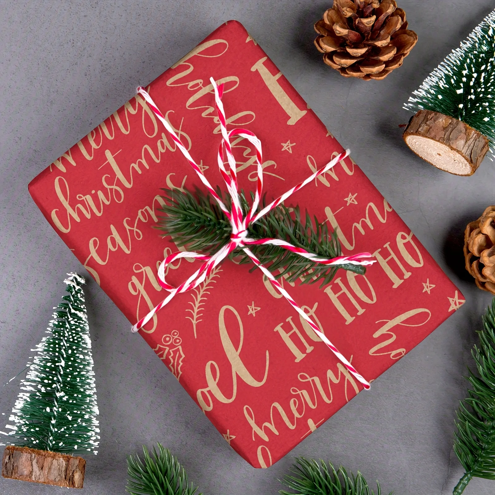 1 Roll of Christmas Kraft Wrapping Paper |   Red Background Handwritten Blessings & Holly Leaf Star Pattern Suitable for Christmas Gift Wrapping, Holiday Party Decorations, Christmas Tree Ornaments, Creating a Festive Atmosphere in the Home Fireplace Area, Handmade Christmas Card Embellishments, Holiday Window Displays in Boutique Stores, Christmas Market Stall Decorations, DIY Holiday Decorative Hangings / Creative Gift Bag Designs - 43cm ×5