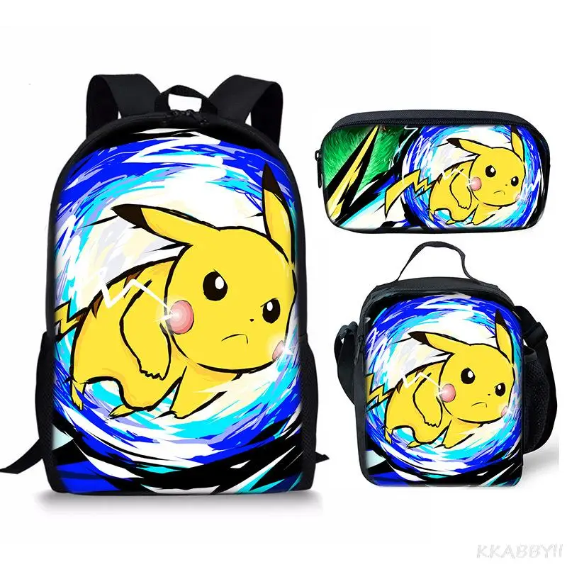 3 sztuk/zestaw 16 Cal Pokemon pikachu dzieci torby szkolne dla chłopców dziewczynek dzieci Cartoon tornister ortopedyczny + torba na Lunch +