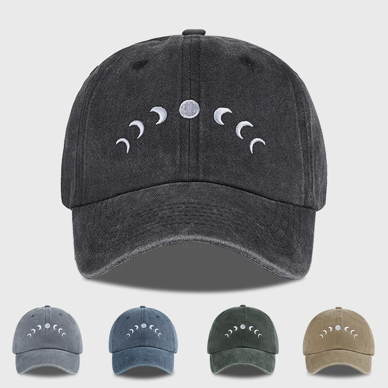 Moon Embroidered Washable Baseball Cap Lightweight, Breathable, Adjustable Minimalist and Stylish Unisex Daily Commute & Camping