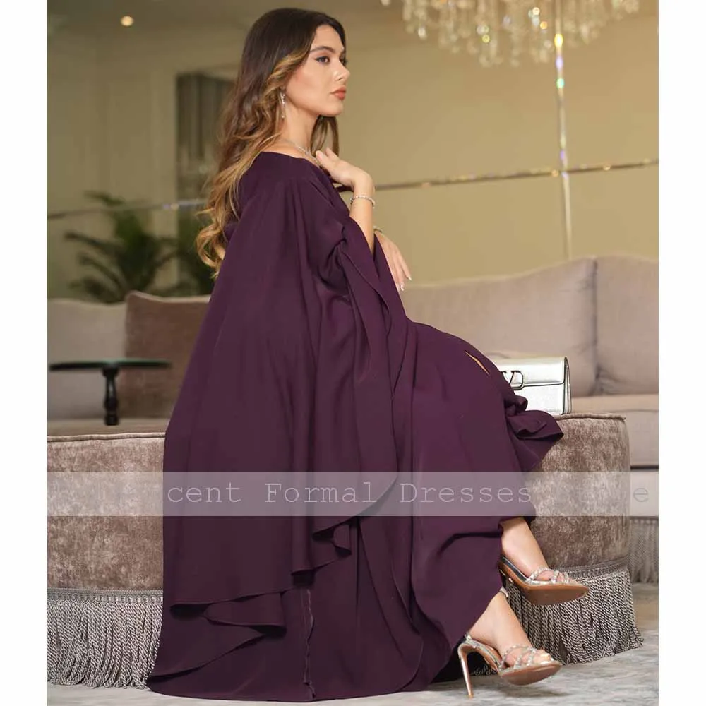 Paarse avondjurk kolom boothals flare mouwen een lijn bruiloft jurken voor vrouwen 2025, vloerlengte elegante avondjurk