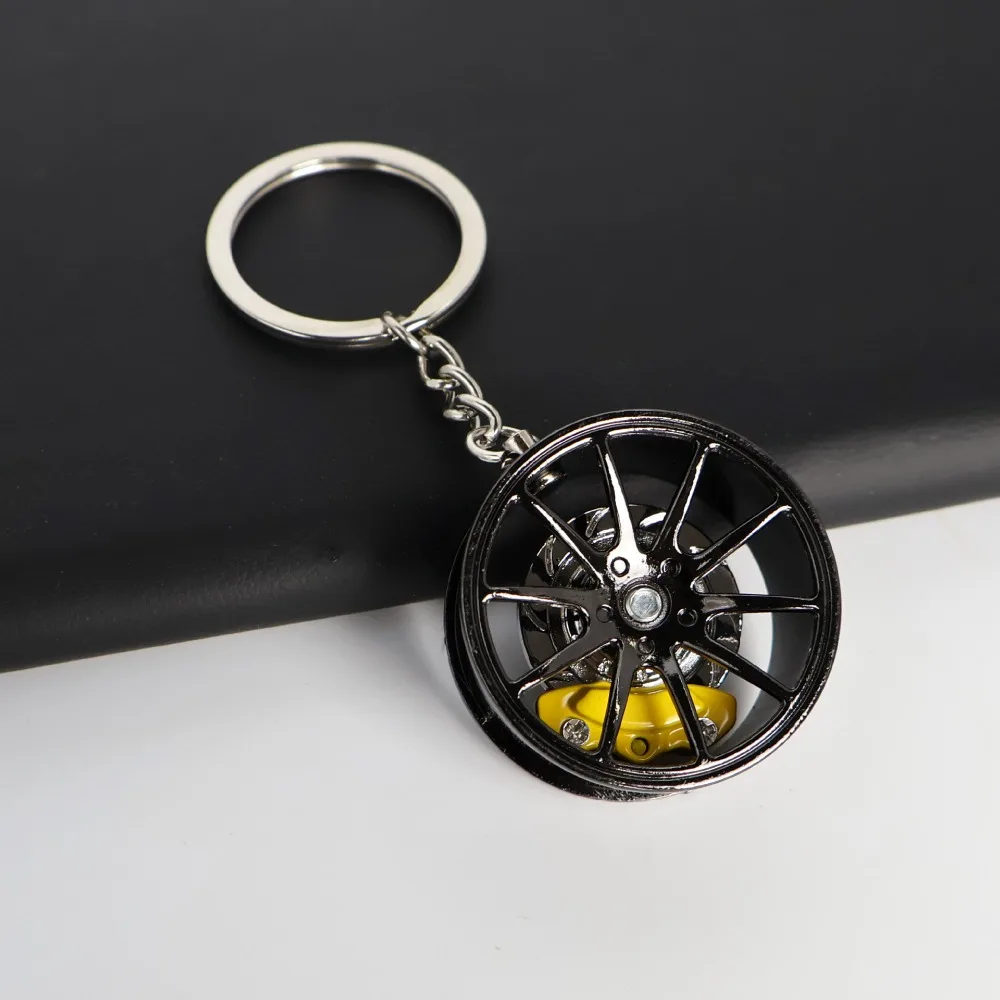 3D Wheel Hub Car Key Chain Alloy Model Bags Pendant Car Tire Brake Disc Keychain Keys Holder Fidget Fingertip Gadget Keyring