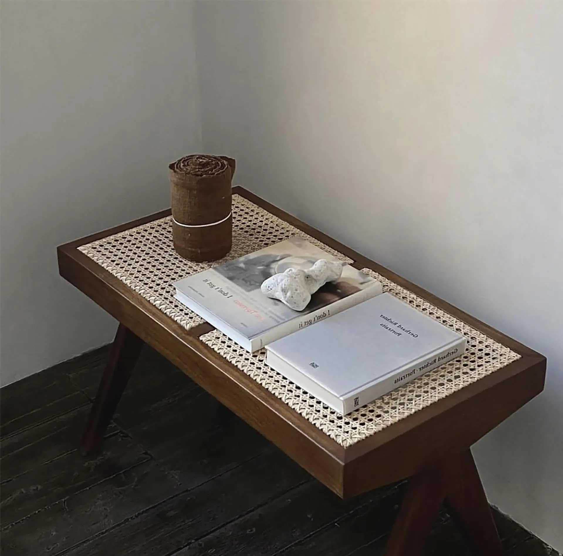 

Medieval solid wood rattan square stool bench living room dining room homestay home shoe