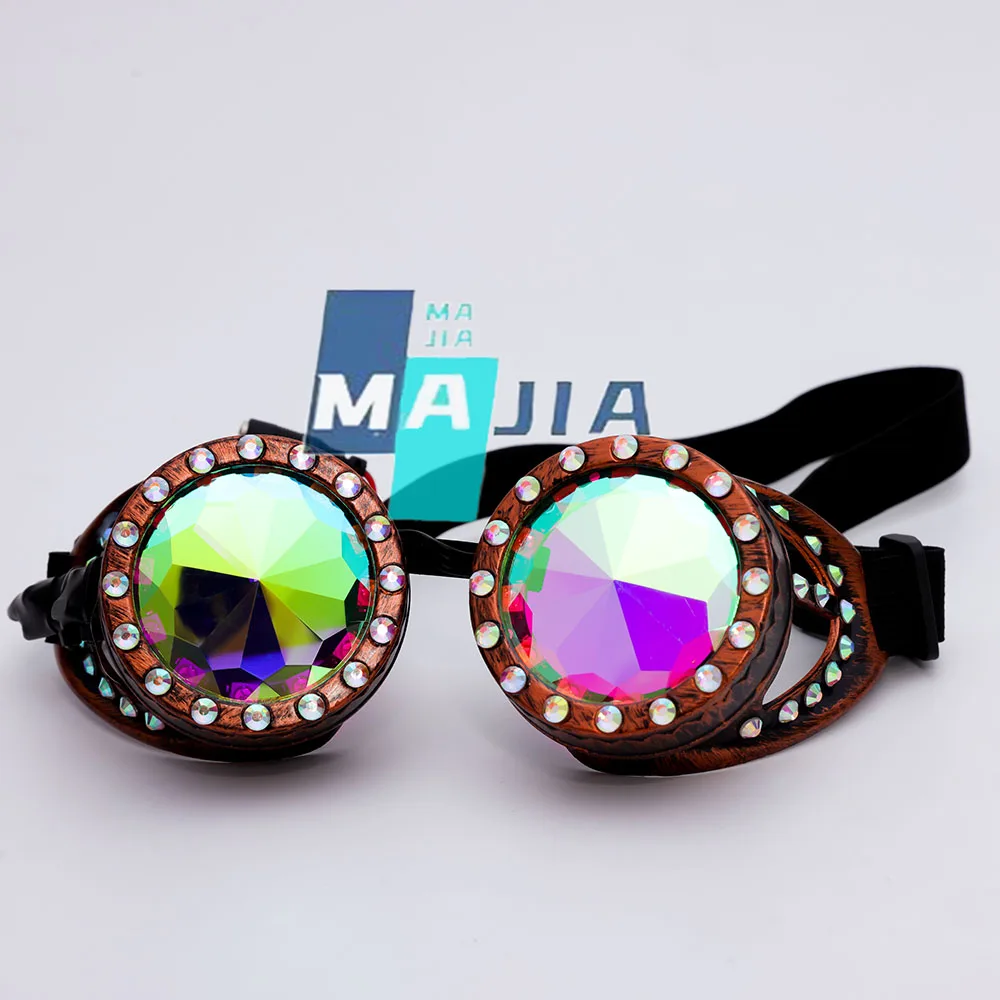 Okulary Punkowe LED REZZ, Ładowalne, Tęczowe, Pełny Spektrum Kolorów, Podświetlane Gogle, Akcesorium Kostiumowe na Imprezę DJ w Klubie Nocnym