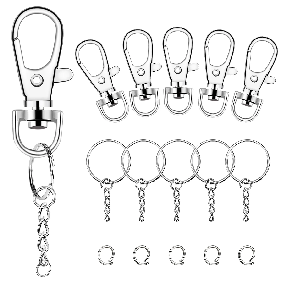 20/40/60/100PCS swivel spring hook with key ring and chain keychain clip hook with ring lanyard jewelry making DIY crafts