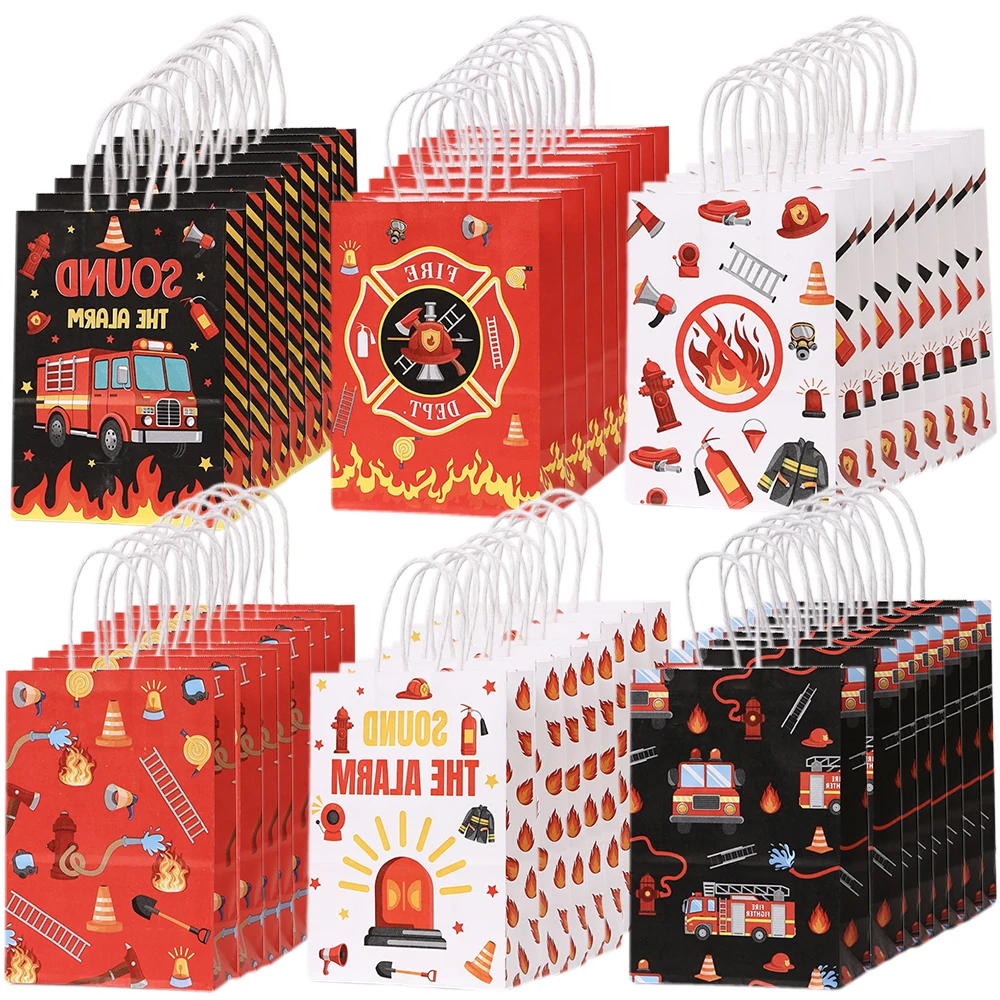 3/6/12/24 Stück Feuerwehrauto-Partygeschenke, Geschenktüten mit Griffen, Feuerwehrmann, Süßigkeiten, Leckerli, Papiertüte, Feuerwehrauto, Geburtstagsparty-Zubehör