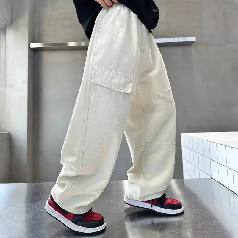 

Корейская осенняя детская одежда, детские спортивные штаны высокого качества из хлопка, черные брюки 110-170 для детей, новинка 2025 года, штаны-карго для мальчиков