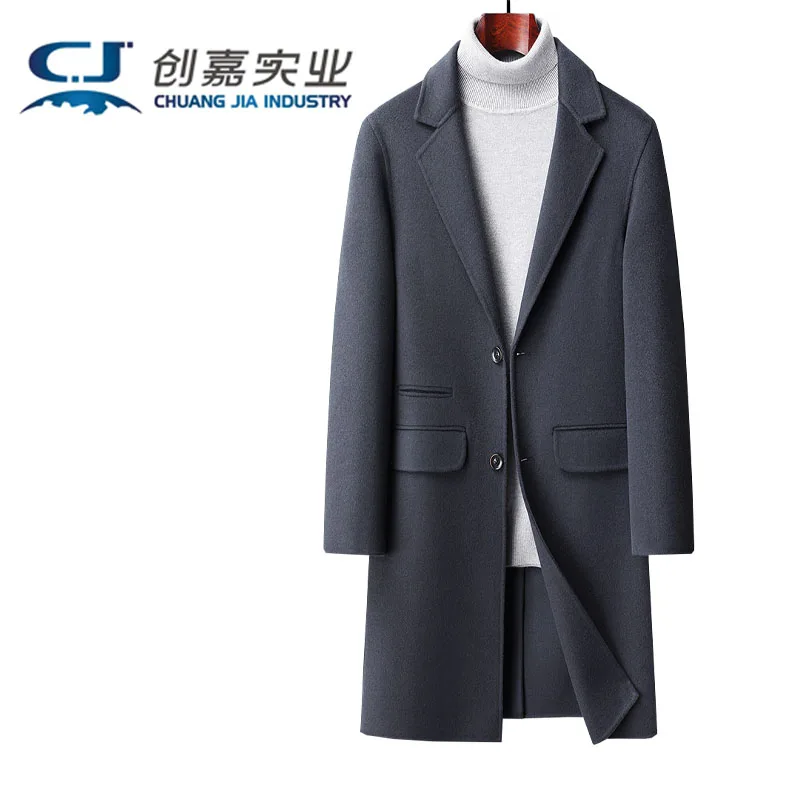 New 100% Wool Double-sided Cashmere Coat Men's Suit Collar Autumn Winter Warm Coat Temperament Simple and Elegant Men's Clothing