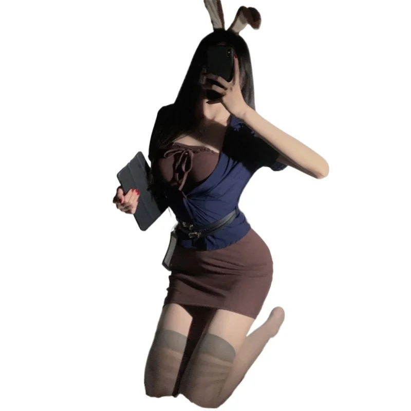 

Cosplay Anime Game Women's Sexy Secretary Hip Wrap Skirt Anime Bunny Girl Bodysuit Costume Party Nightclub Porno Bar Uniform Set