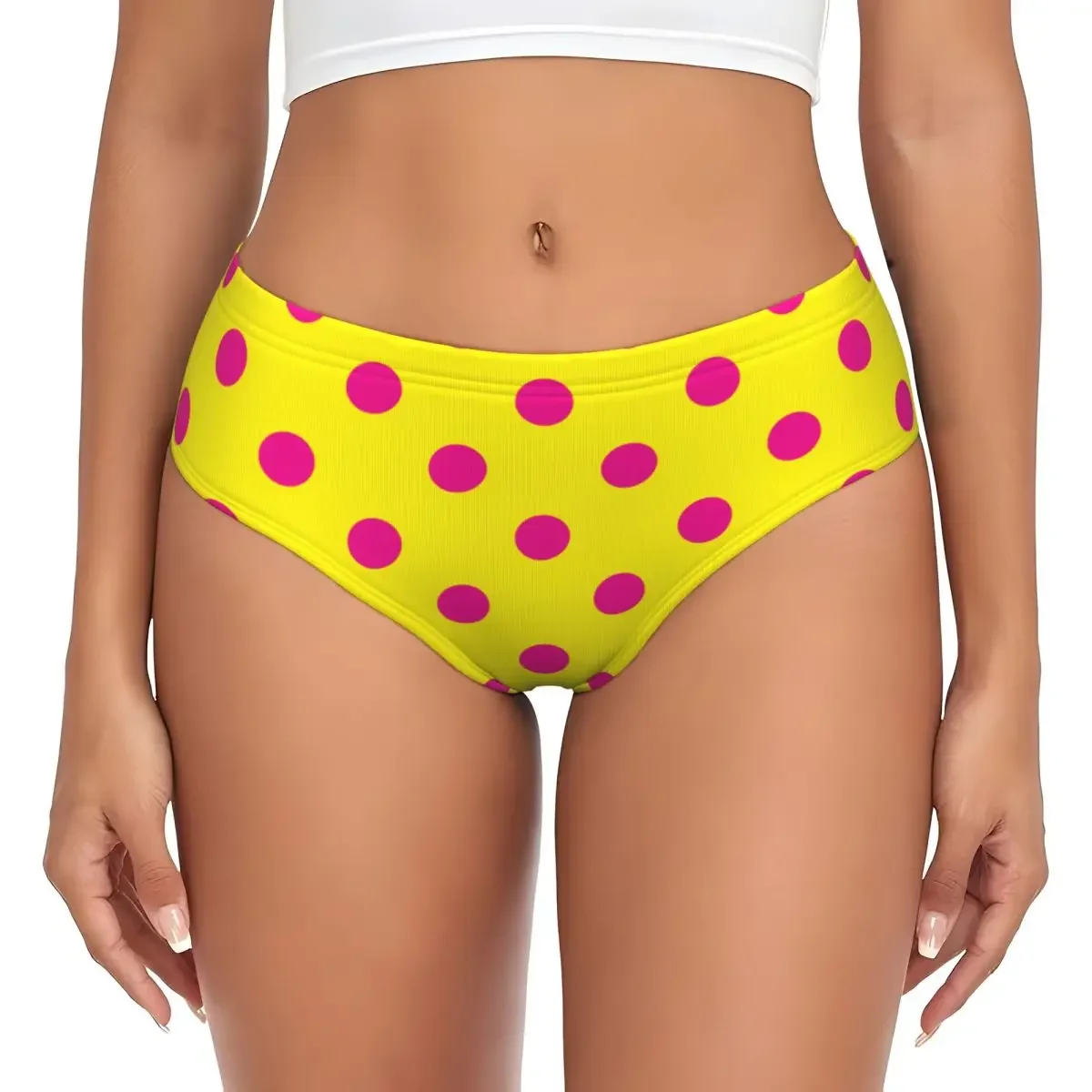 

Custom Womens Pink Polka Dots On Yellow Pattern Brief Panties Female Stretch Underwear Underpants