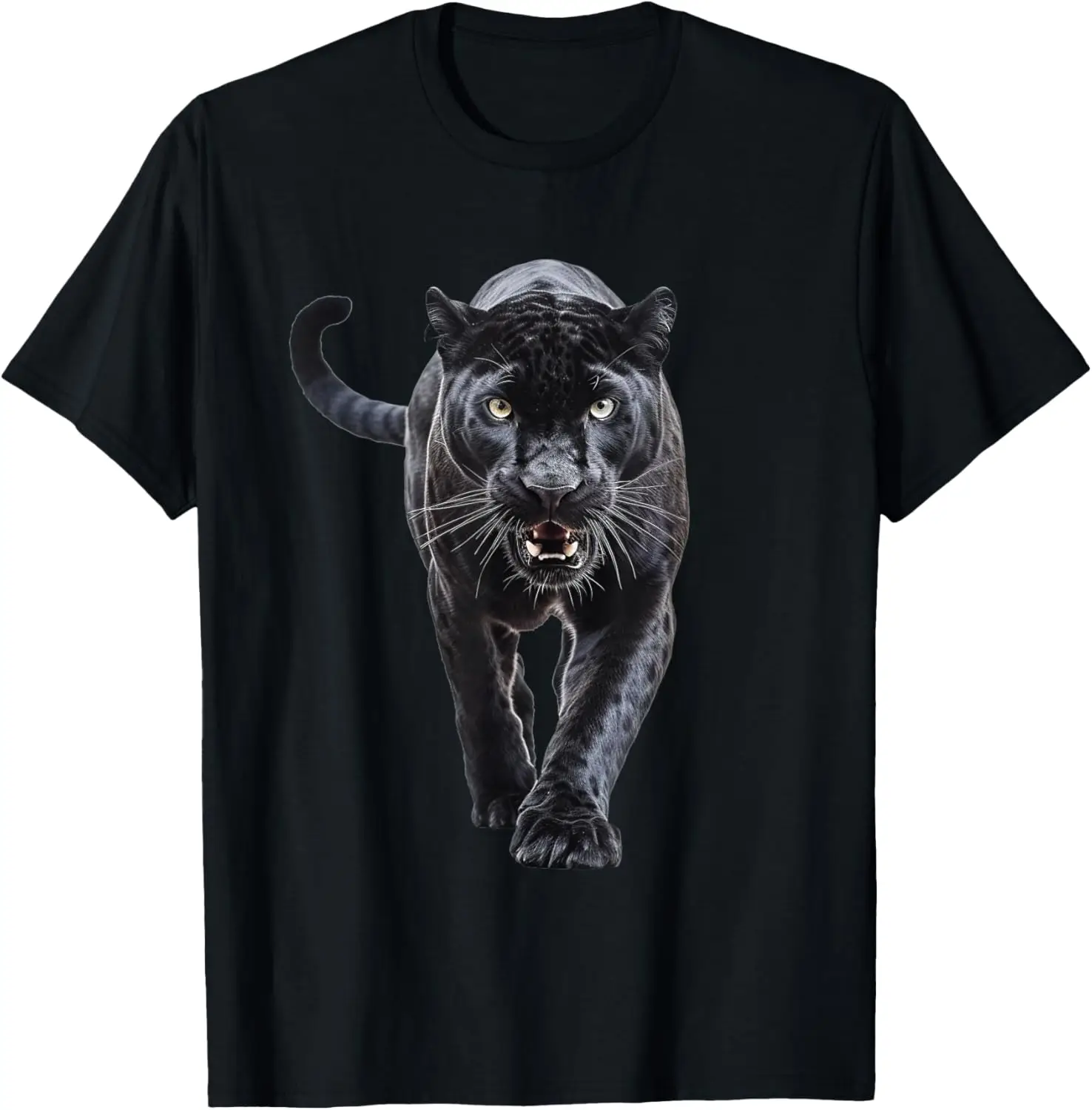 

Black Panther Stalking Graphic T-Shirt Cotton Short Sleeve Crewneck Tee Animal Print Trip Apparel