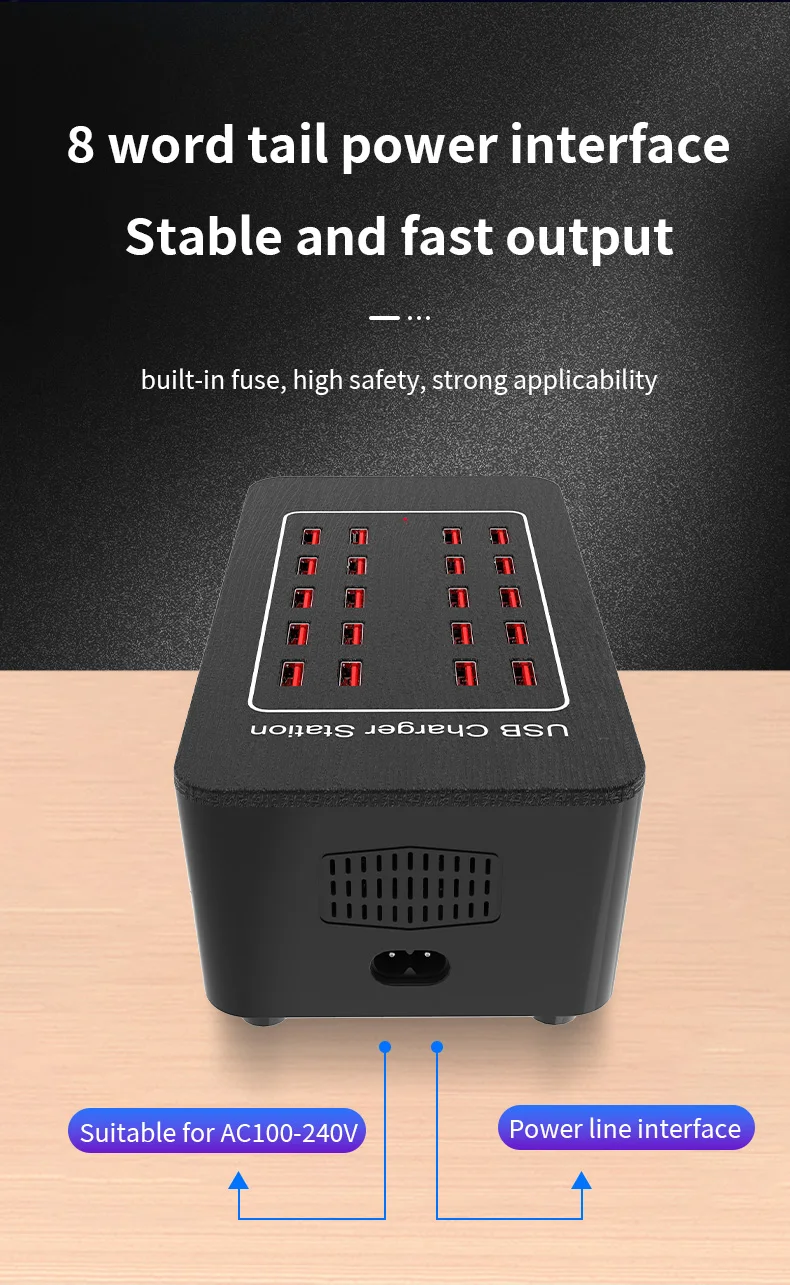 

20-Port USB Charger Station 100W High Efficiency with Heat Dissipation for Multi-Device Charging