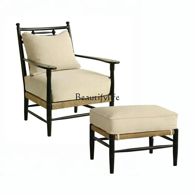 

Mid-Ancient Woven Rattan Chair Armchair Solid Wood Rattan Single-Seat Sofa Chair Designer Leisure Chair