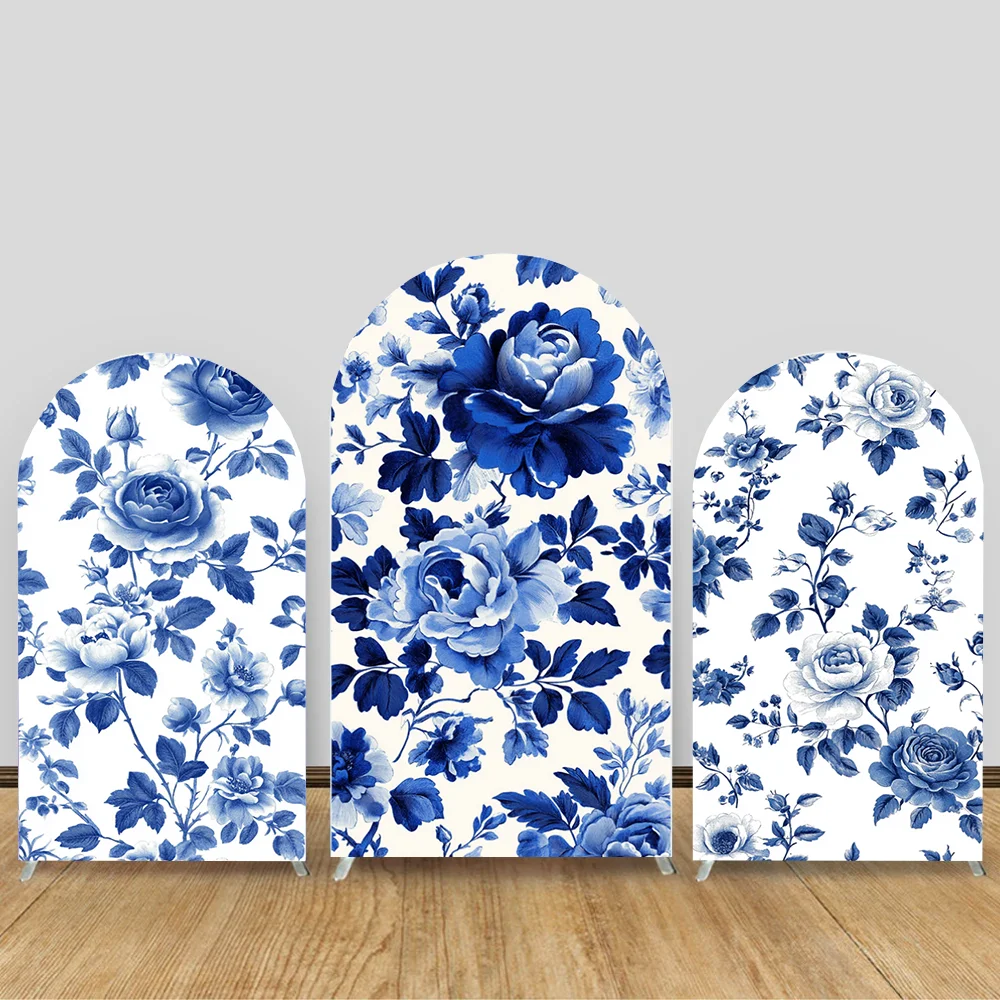 

Custom 2-Sided Blue Rose Pattern Floral Girl Birthday Party Bride Shower Cover Chiara Arch Wall Background Decor Background