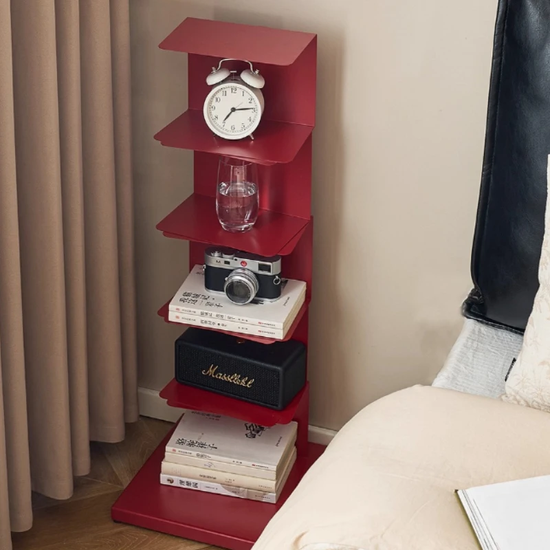 

Nordic Iron Multi-layer Bookshelf Mid-century Modern Bedside Table Ultra Narrow Slim Gap Bedside Organizer Home Storage Shelf