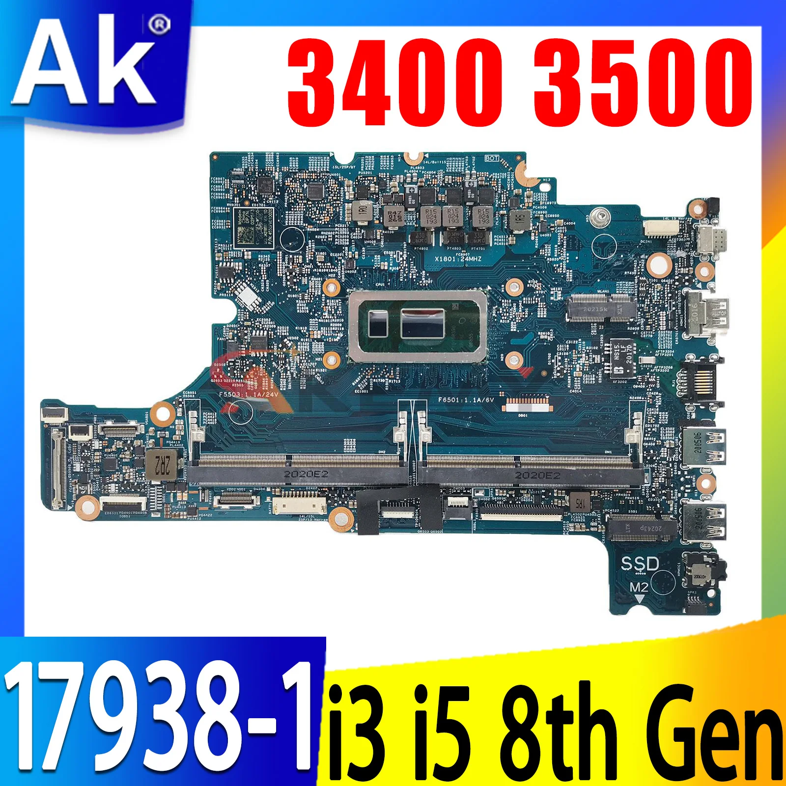 

17938-1 For Dell Latitude 3400 3500 Laptop Motherboard with i3-8145U i5-8265U CPU CN-0XTJ0V CN-0K3FRD 100% Fully tested