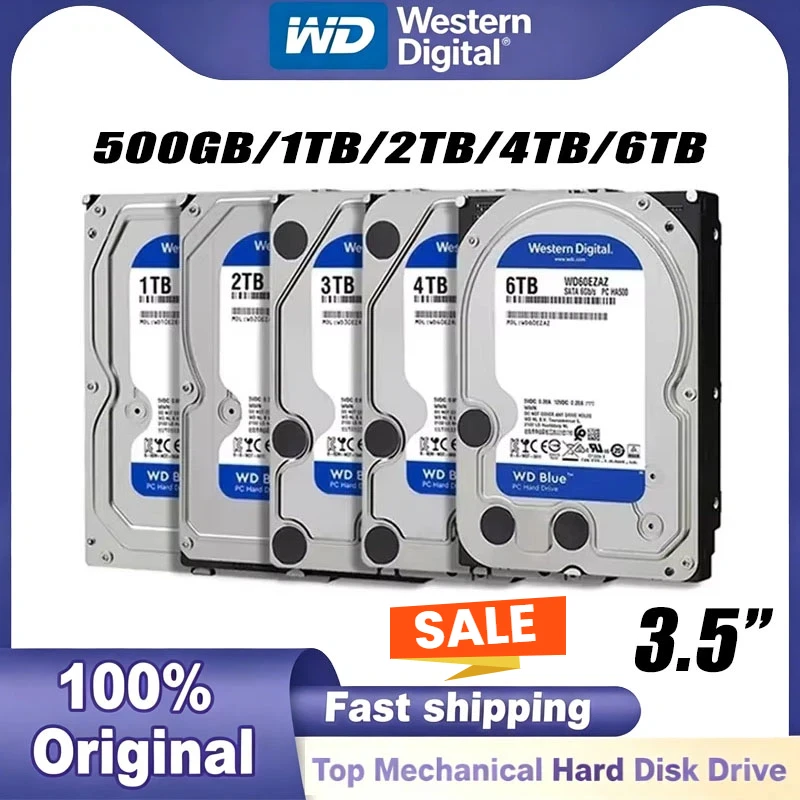WD BLUE 4TB 6TB 3.5" Hard Drive Disk SATA III 5400 RPM 500GB 1T 2TB HD Hard Disk For Monitoring Desktop Computer