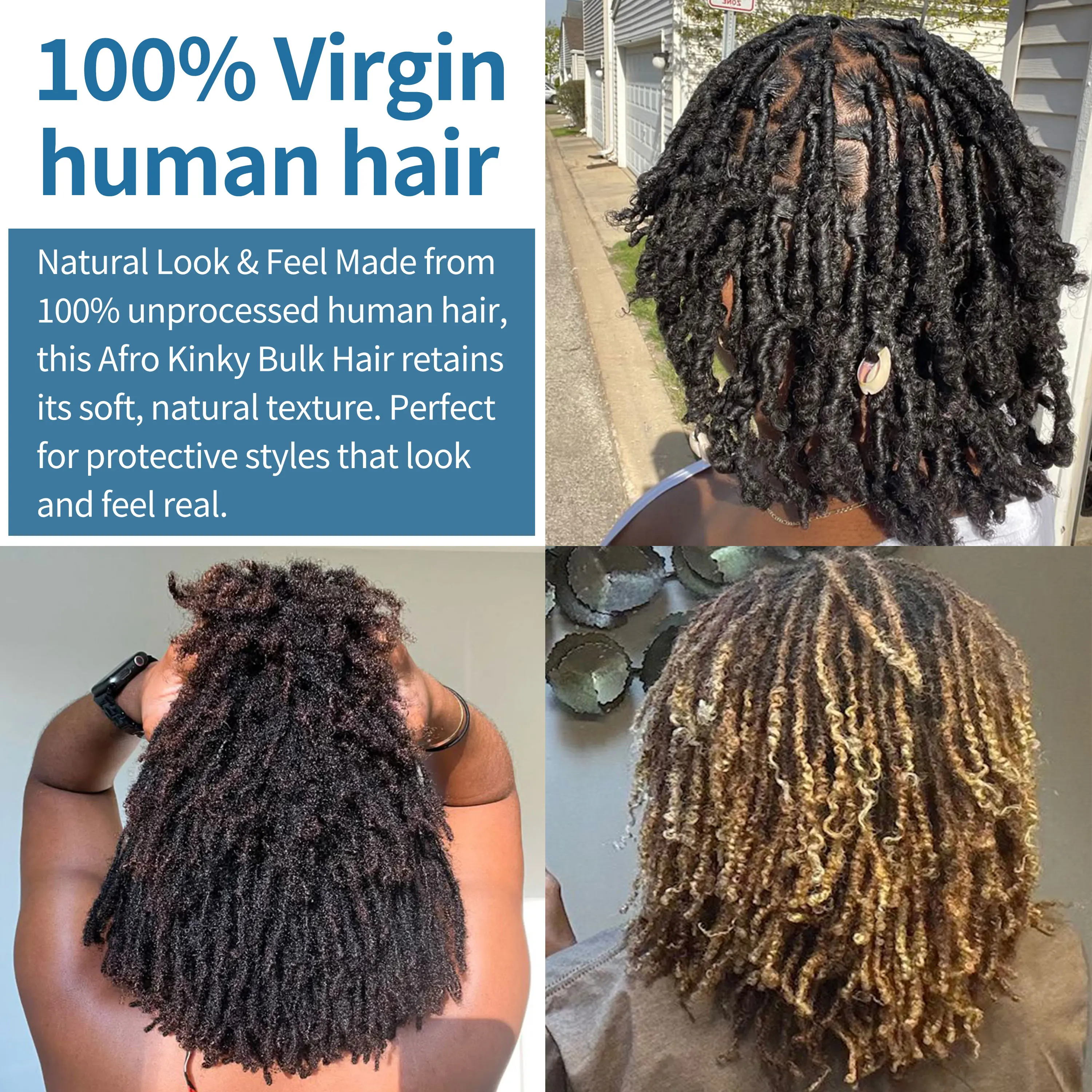 ANNA 50g/pack Easy to Install 100% Human Hair Afro Kinky Pre-stretched Bulk Hair for Natural Hairstyle/ Daily Use/ Natural Look