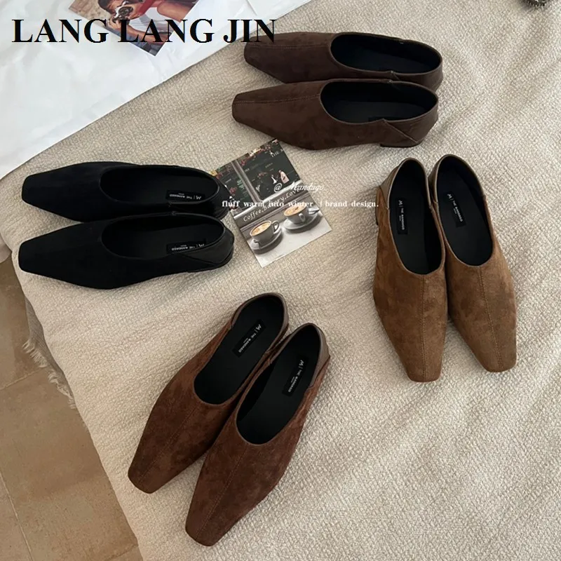 

Новинка 2023 года, осенние балетки на плоской подошве, мягкие повседневные лоферы, удобные мокасины на плоской подошве, кроссовки с квадратным носком, балетки в британском стиле Mujer