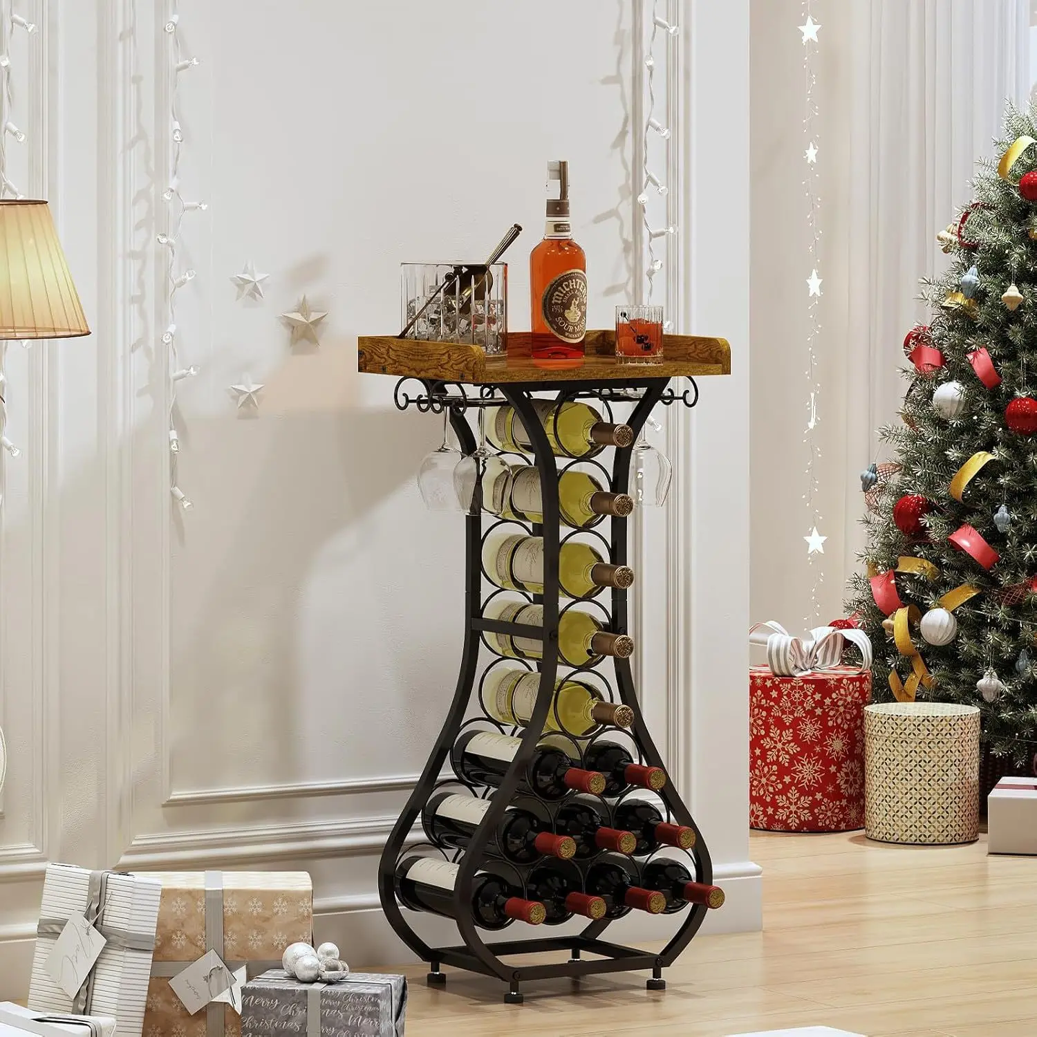 Spot telescopic wine rack mini bar table plant rack with glass rack wall-mounted space-saving wine cabinet