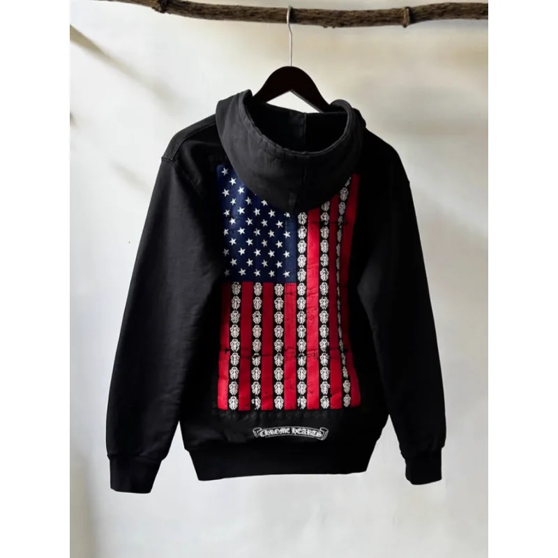 

Готический темный ретро-принт с принтом флага, повседневный тренд, свободный пуловер с капюшоном