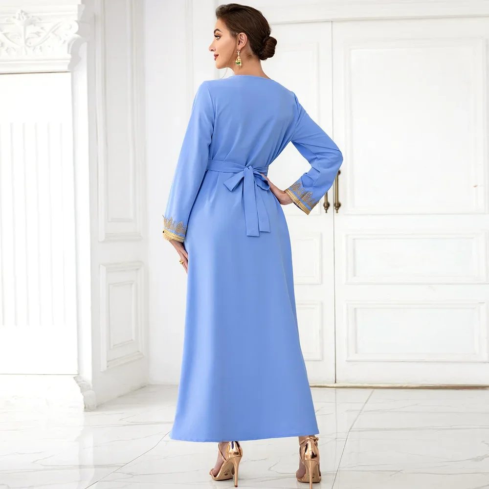 Slim Diamond Women Dress Turkish Modesty Robe Elegant Fashion Long Dress Arab Muslim Dress Abaya Long Sleeve Islamic Clothing