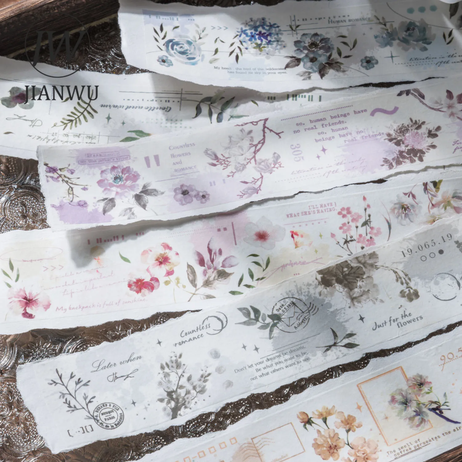 JIANWU 40mm * 2m Flower Light Ink Series Vintage Plant Flower Ink Smudge Washi Tape Creative DIY Journal Decor cancelleria