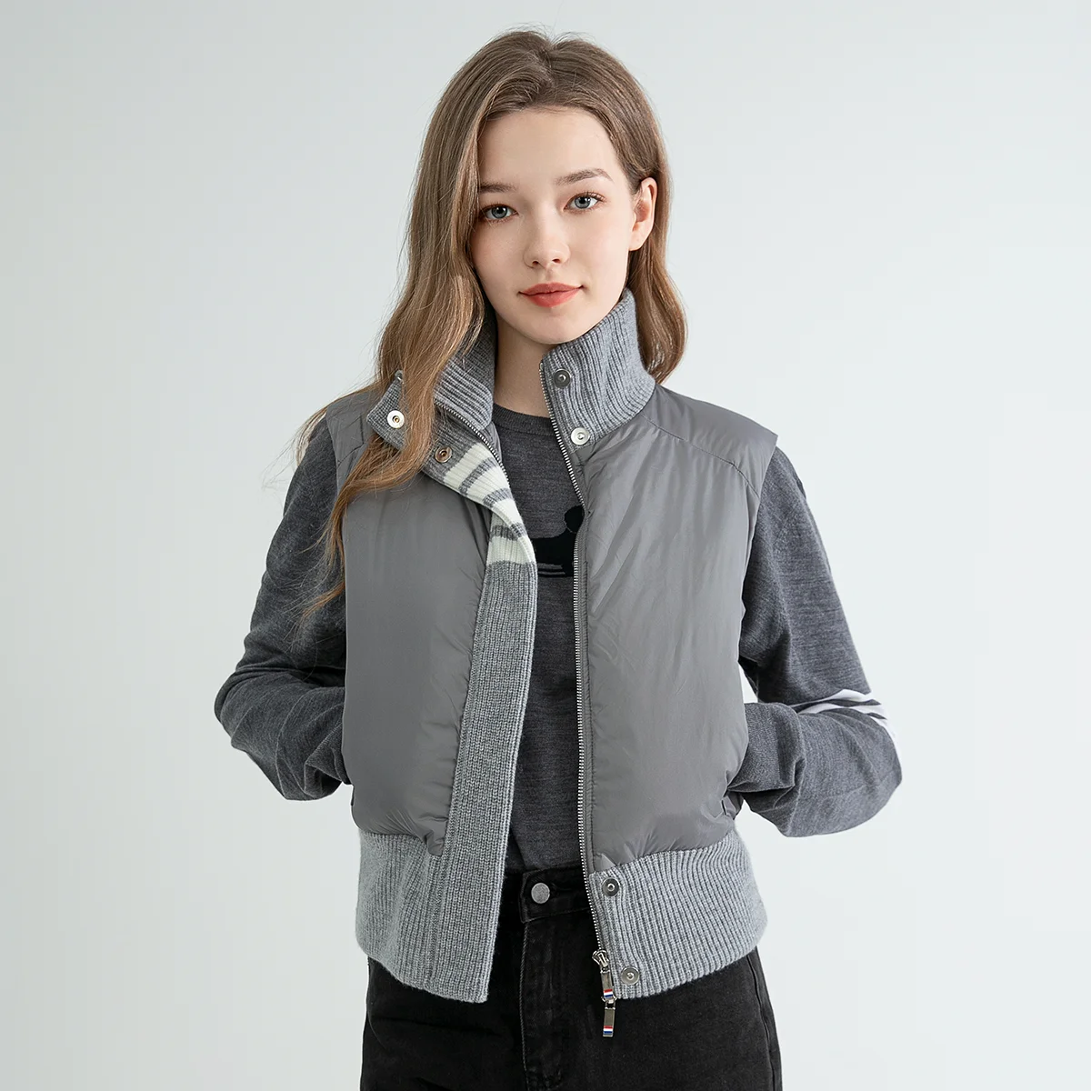 TC746 High quality luxury women's clothing trendy brand 100% wool patchwork white goose down jacket winter vest coats