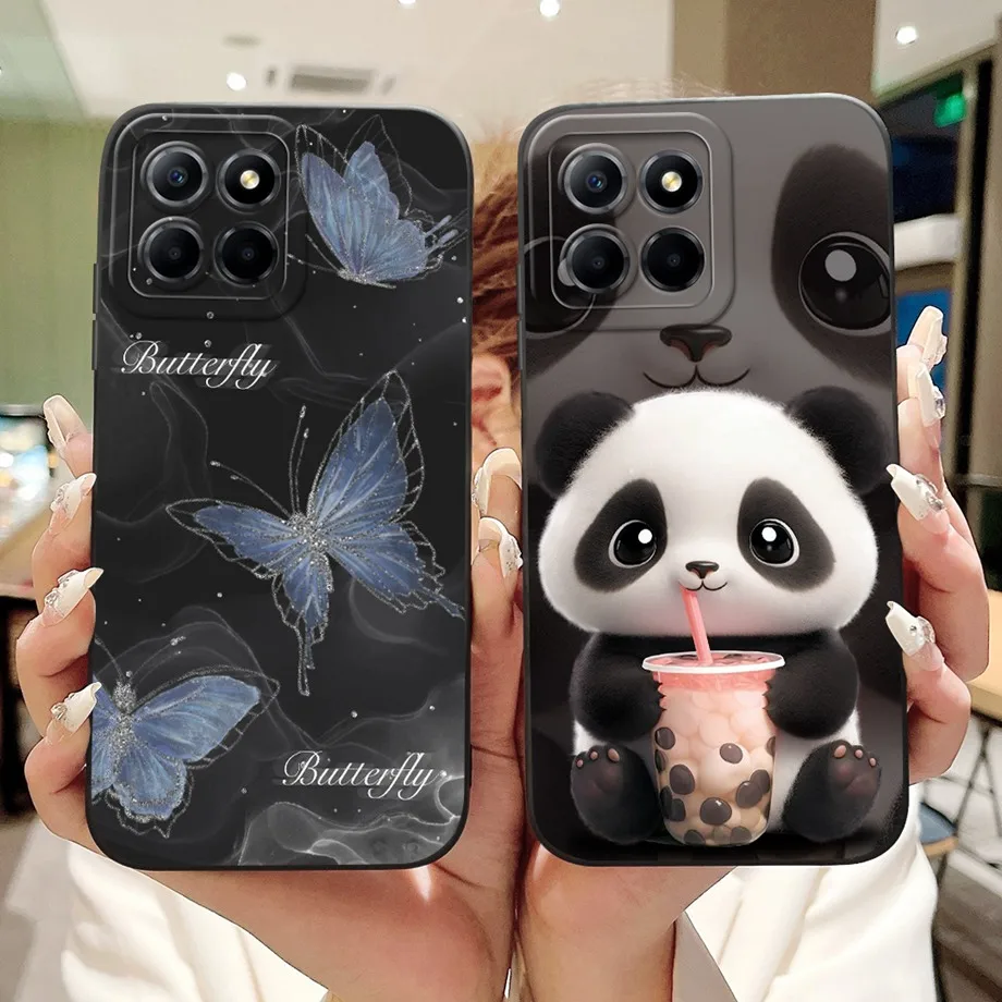 For Huawei Honor X6 X6a X6s Phone Case Soft Liquid Silicone Bumper HonorX6 Anti-knock Cute Panda Astronaut Pattern Cover Capa