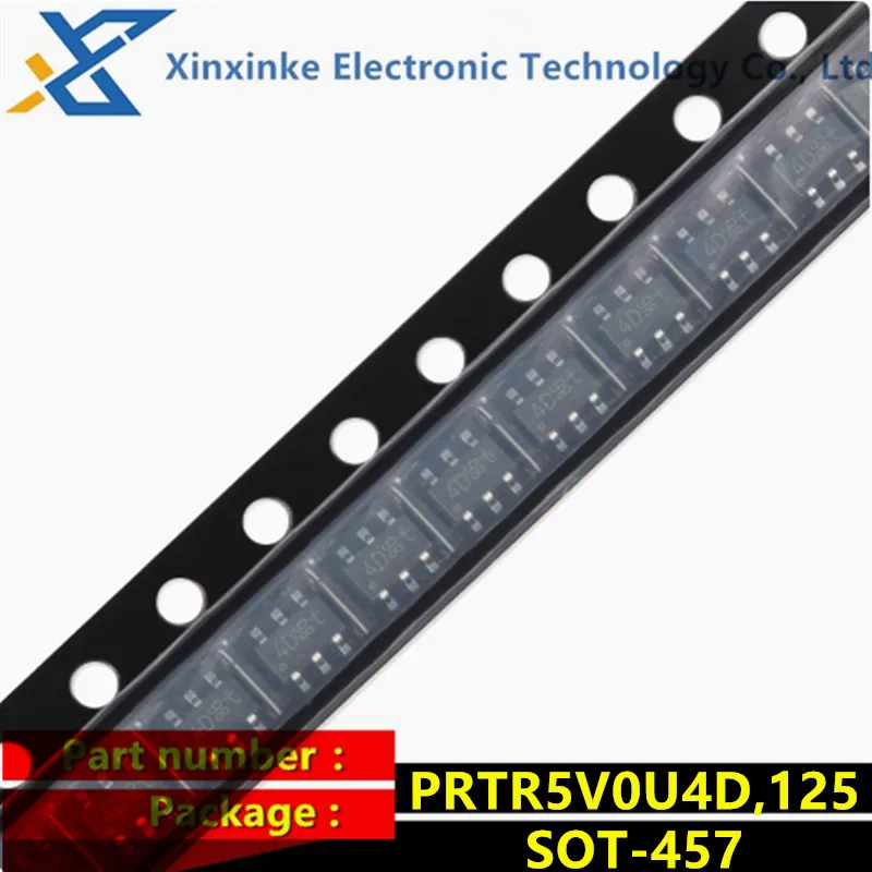 

50PCS PRTR5V0U4D,125 PRTR5V0U4D SOT-457 Marking：4D Unidirectional 4-Channel Rail-to-Rail SMD ESD Diode