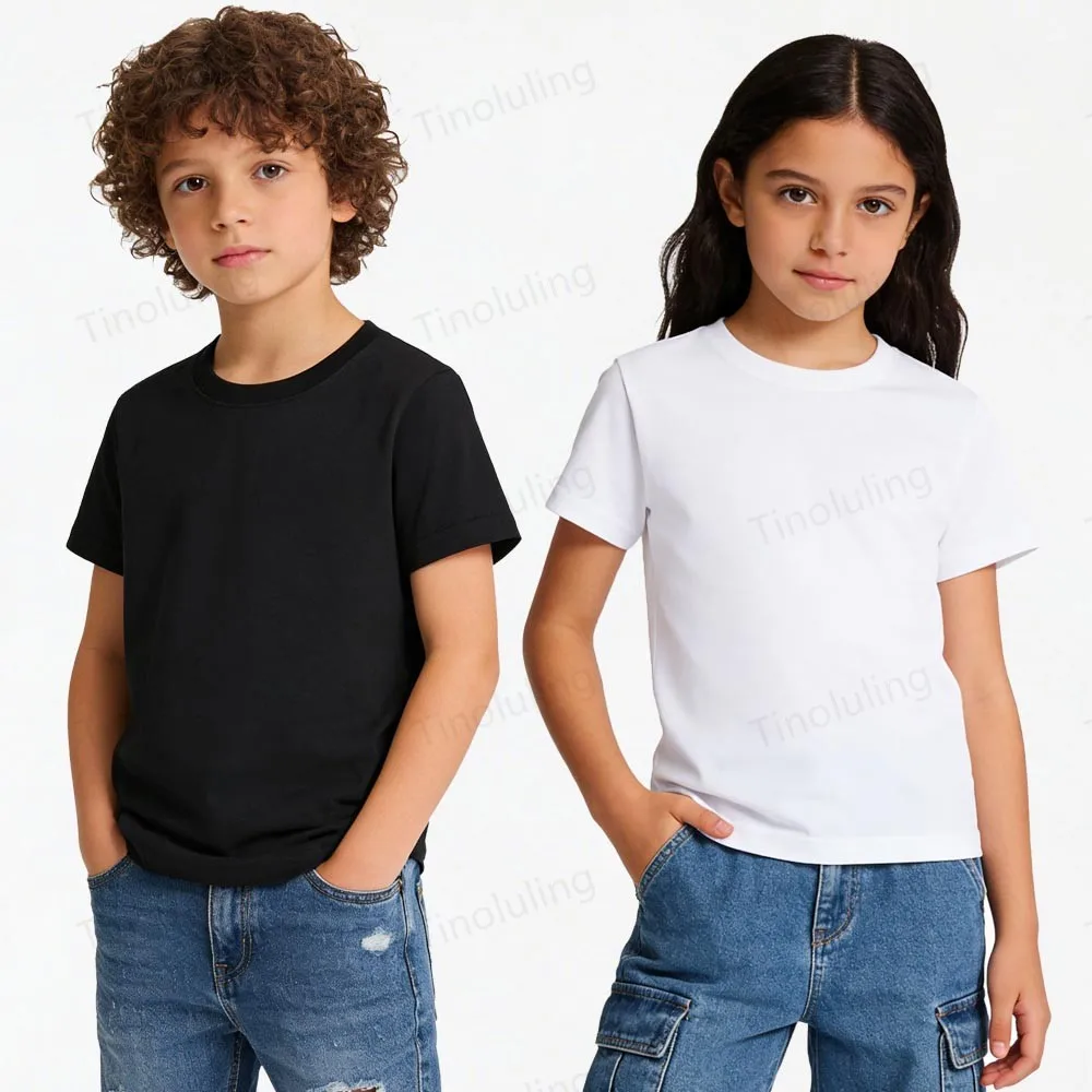 1 to 14 Years Boys T Shirts 100% Cotton Plain Girl T Shirt Sports Black White Children's Tees Short Sleeve Teenage Baby Clothing