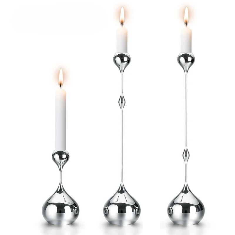 Light luxury stainless steel hand-polished water drop candlestick ornament high-end home dining table decoration