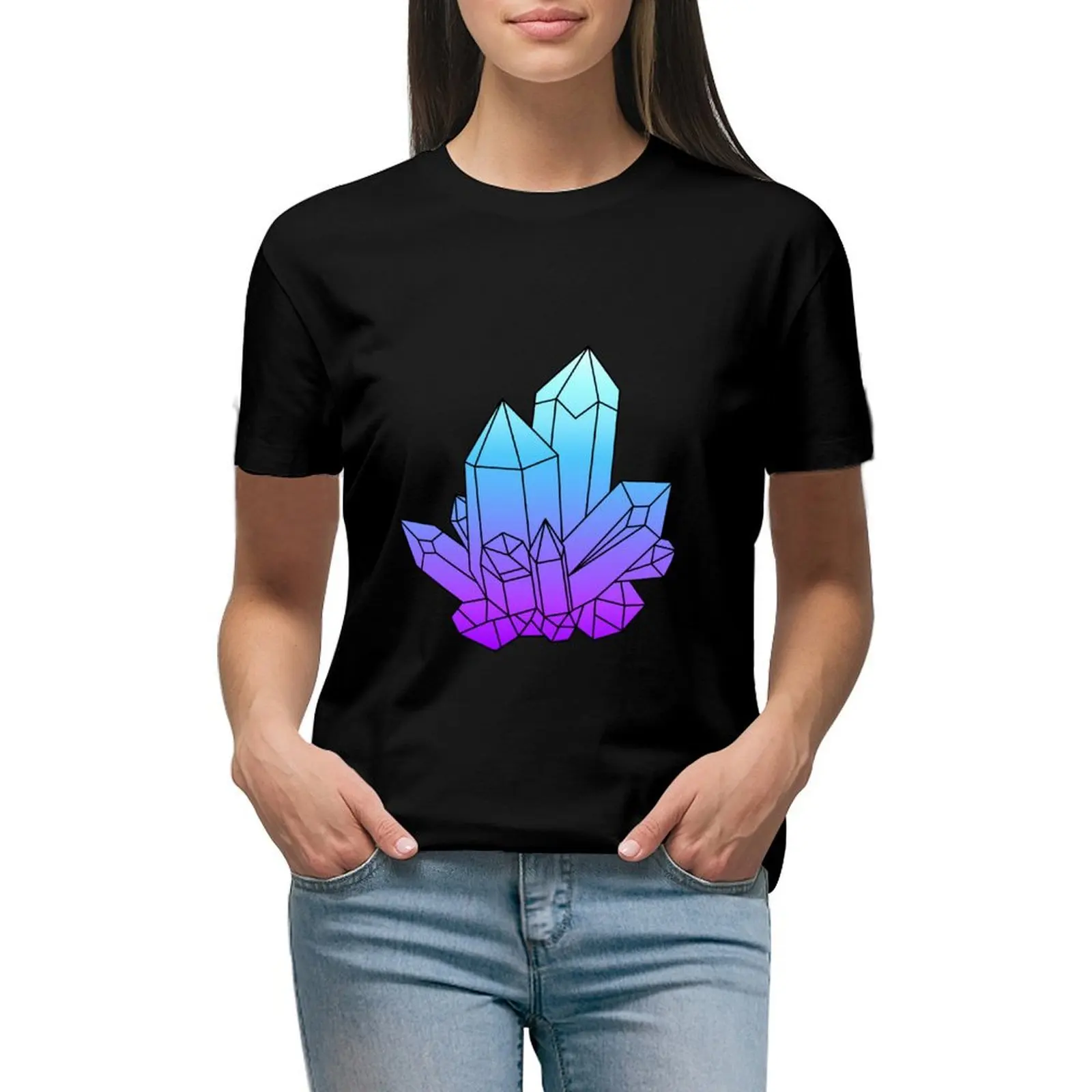 

Crystal Cluster Blue and Purple T-shirt anime clothes oversized tees Woman T-shirts