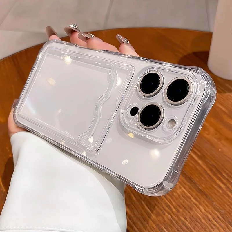 Silicone Clear Phone Case For iPhone 17 16 15 13 11 12 14 Pro Max Air 16E 7 8 Plus XR XS X SE 2022 Soft Wallet Card Pocket Cover