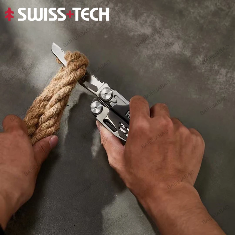 SWISS TECH 37 In 1 Multitool Pliers Folding Multi Tool EDC Outdoor Camping Equipment Emergency with Replaceable Saw Blade