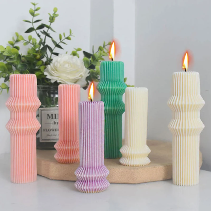 

Creative Roman Column Silicone Candle Mold Stripe Cylinder Soap Resin Plaster Mould Chocolate Making Tool Home Party Decor Gifts