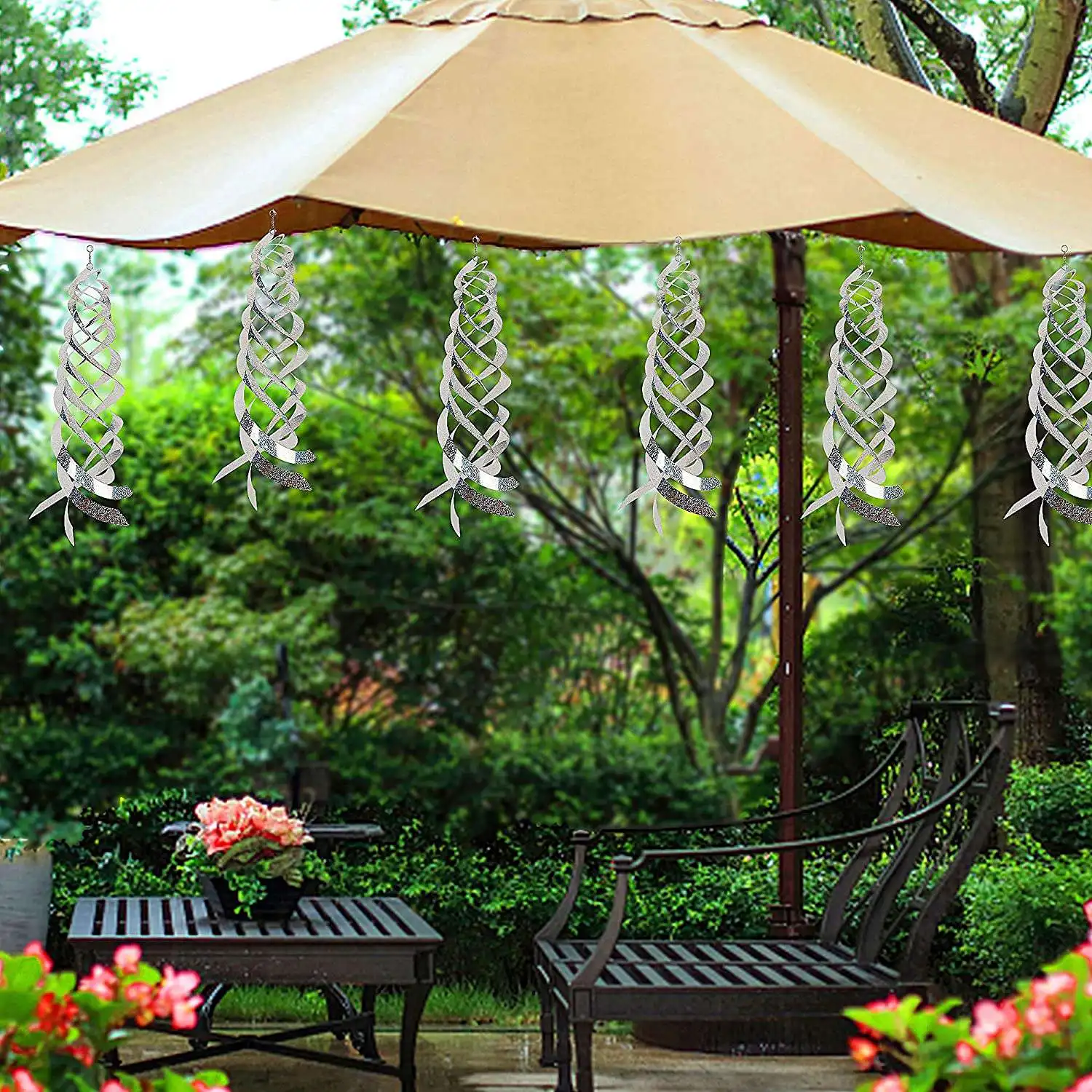 LICE-6 Pack réflecteurs en spirale répulsif pour oiseaux Spinner en Mylar argenté, dispositif de dissuasion d'oiseaux réfléchissant suspendu décoratif de jardin