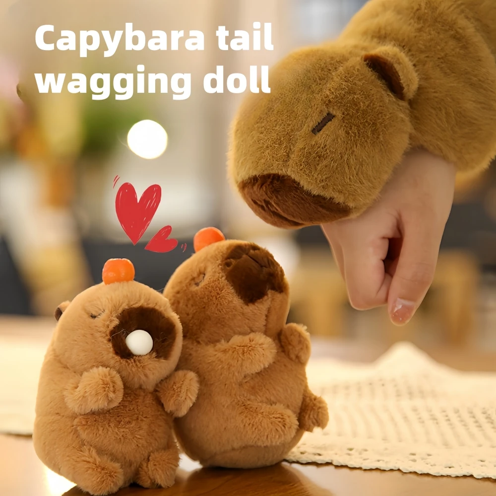 Boneca Capivara Tail Wagging, brinquedo de pelúcia infantil fantoche de mão, anel snap animal, brinquedo pulseira, presente de férias para meninos e meninas