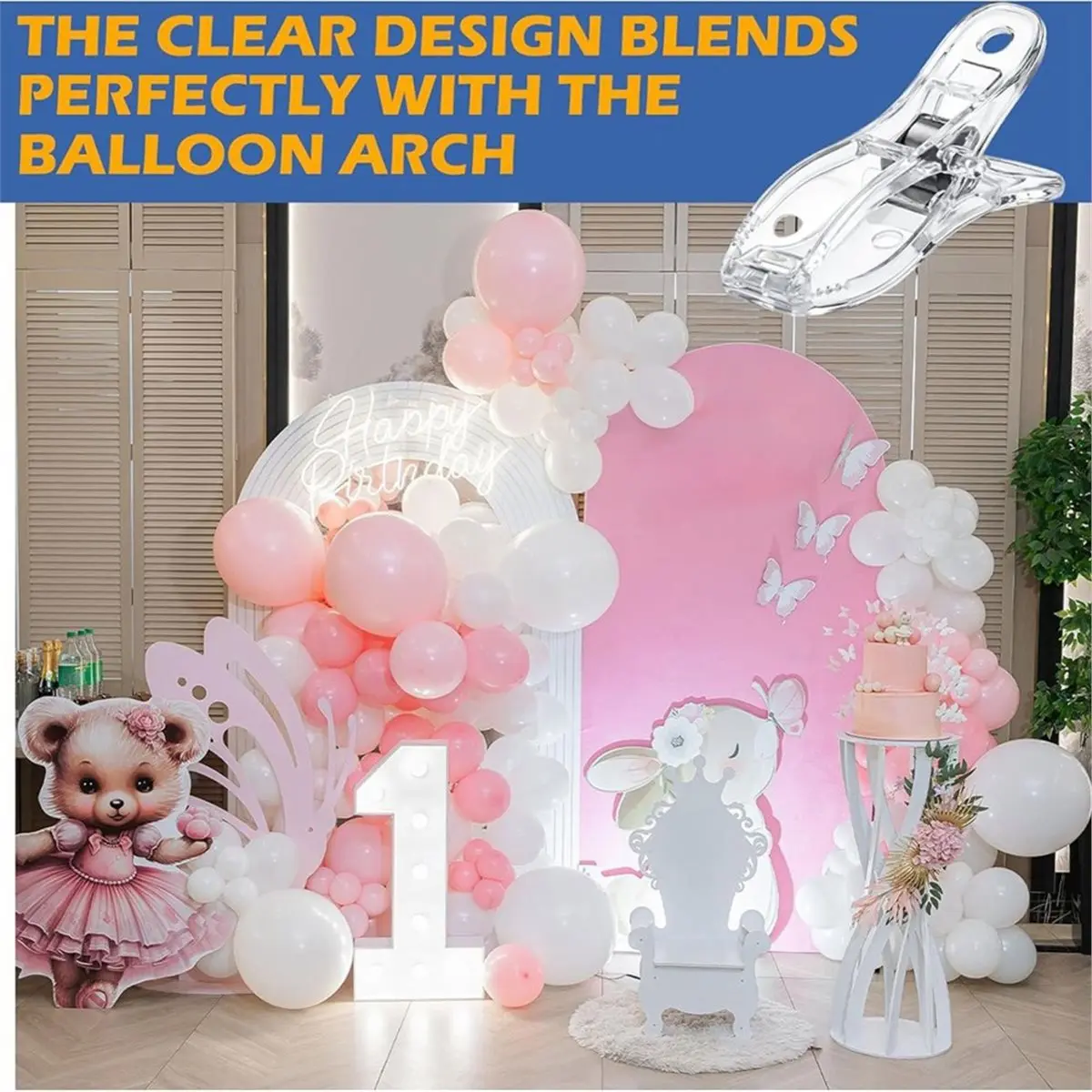 30 Pack Balloon Arch Clips Plastic Transparent Backdrop Spring Clamps 2 Inch Clear Clips for Balloon Arch Kit Birthday