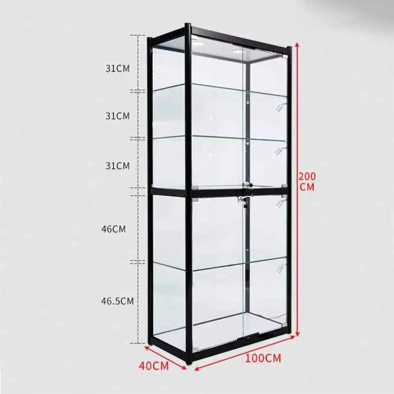 6ft Full Vision Showcase Cabinet Mdf Tempered Glass Counter Slide Door Lockable with LED Light Display Cabinet Forbsmoke Shop