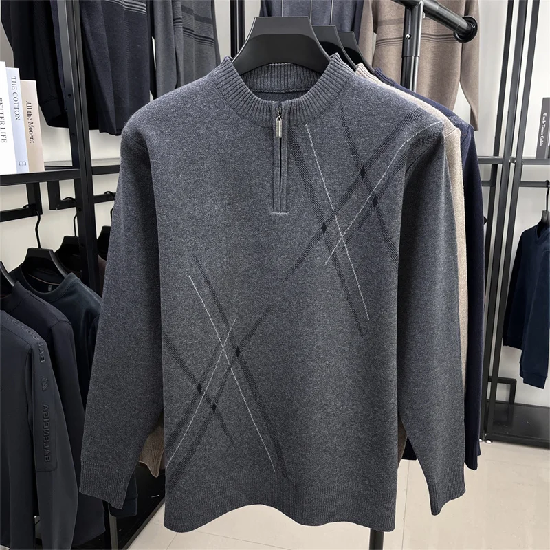 High-Quality Luxurious Men's Long-Sleeved Pullover with Half-Zip Closure Round Collar New Korean-Style Casual Fashion Men's Wear