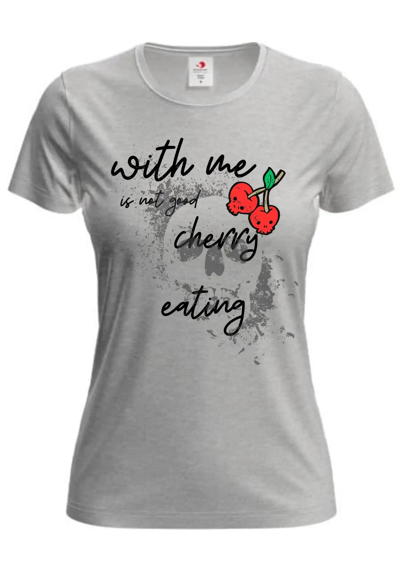 T Shirt With Me Is Not Good Cherry Eating Funny Sayings Gift Birthday Leisure For Men And Women