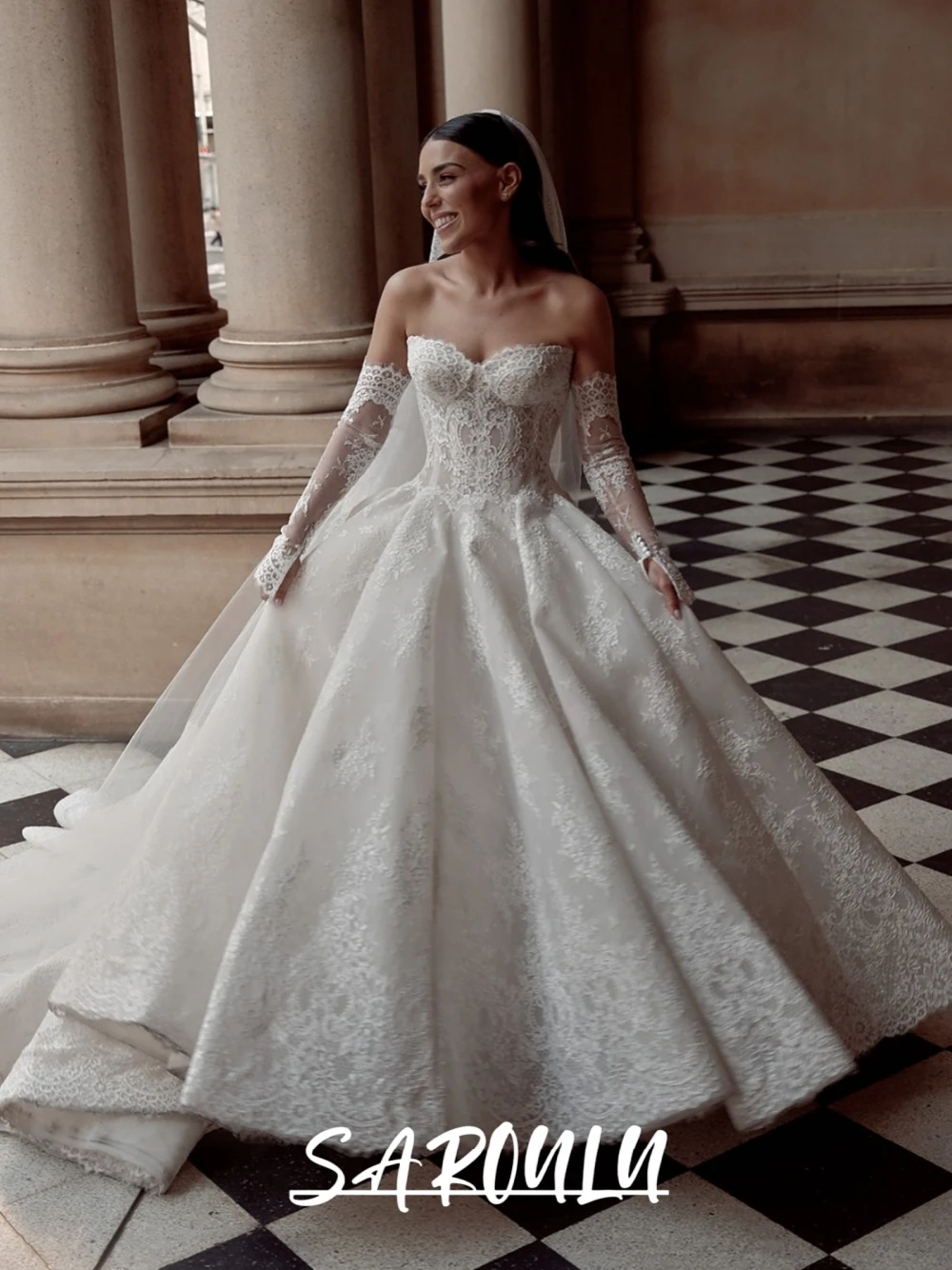 

Romantic Lace Sweetheart Neck Wedding Dress Graceful Gorgeous Corset Ball Gown With Detachable Sleeves Customized Bride Wear
